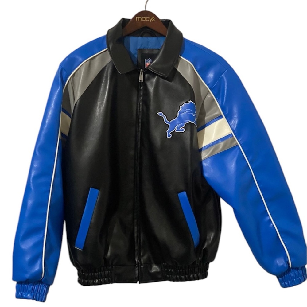 Black and Blue Detroit lion leather Jacket
